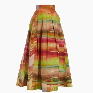 Ulla Johnson Alessandra Painterly Linen-Blend A-Line Midi-Skirt